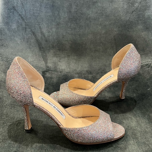 Manolo Blahnik peep toe glitter heels - Picture 3 of 4